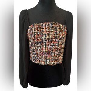 GIGIO Tweed Bodice And Chiffon Square Top Size Small